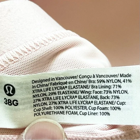 LULULEMON BABY PINK MOLDED CUP SPORTS BRA SIZE 38G Comfortable Barbie Workout - Picture 5 of 6